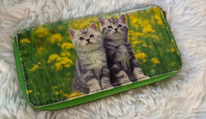 Cat Wallet Full Zip Faux Leather W/Card Slots and Coin Zip 7.5"X4"